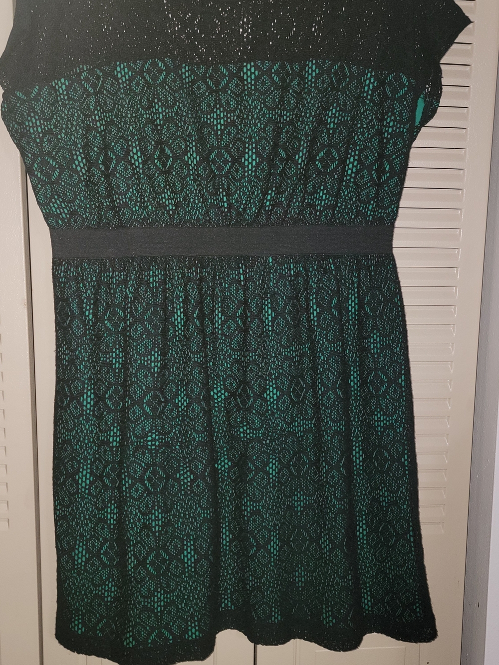 Black Lace Overlay Dress with Teal Green Lining